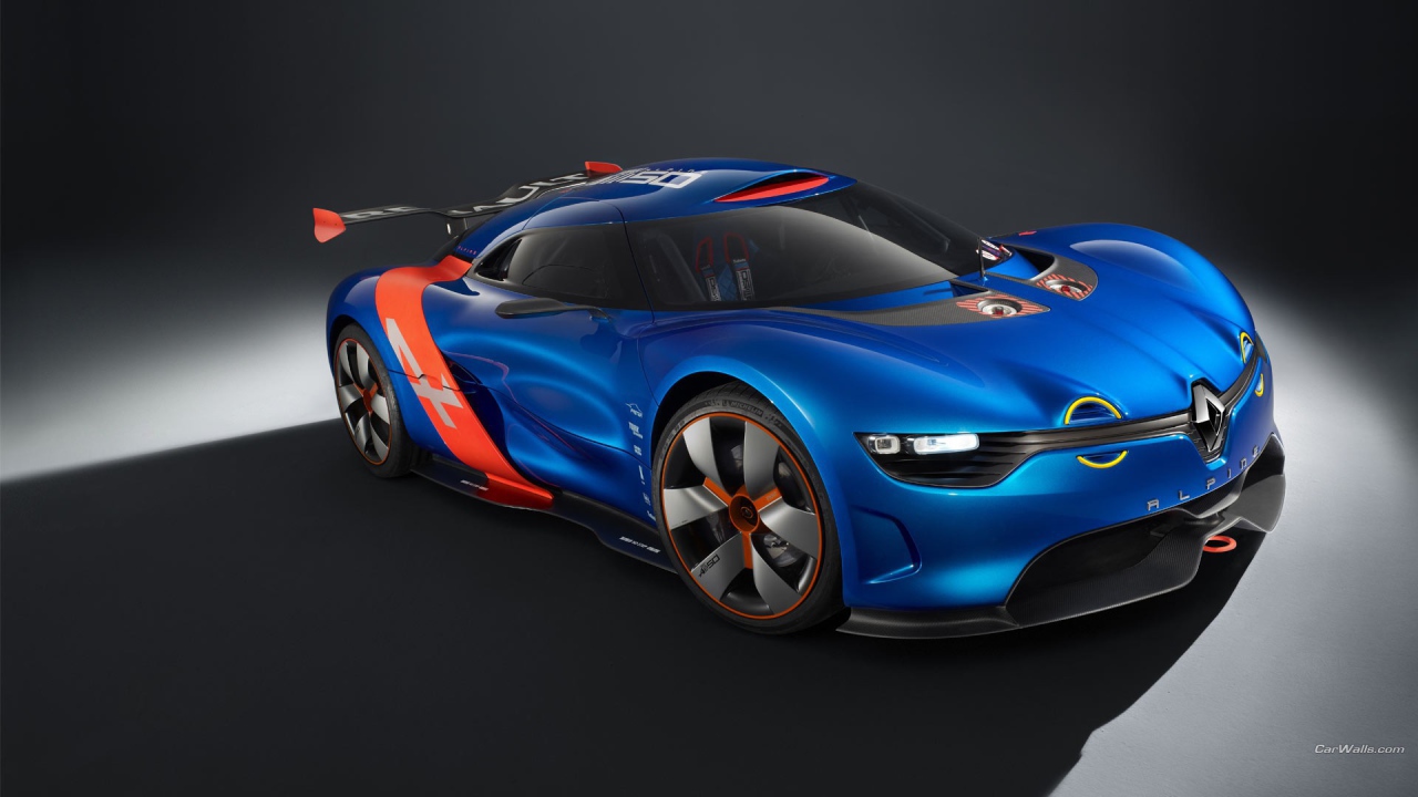 Спортивный Renault Alpine на черном фоне
