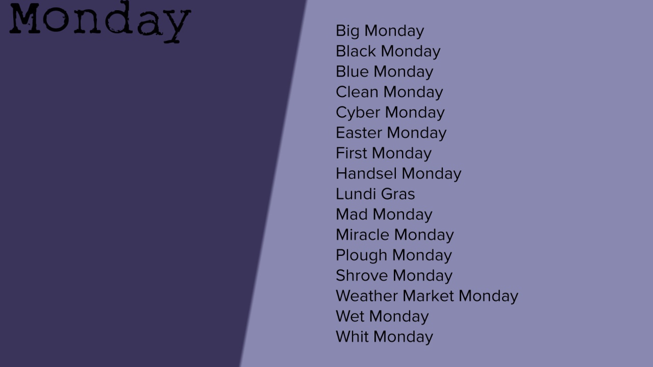 Описание понедельника на английском языке