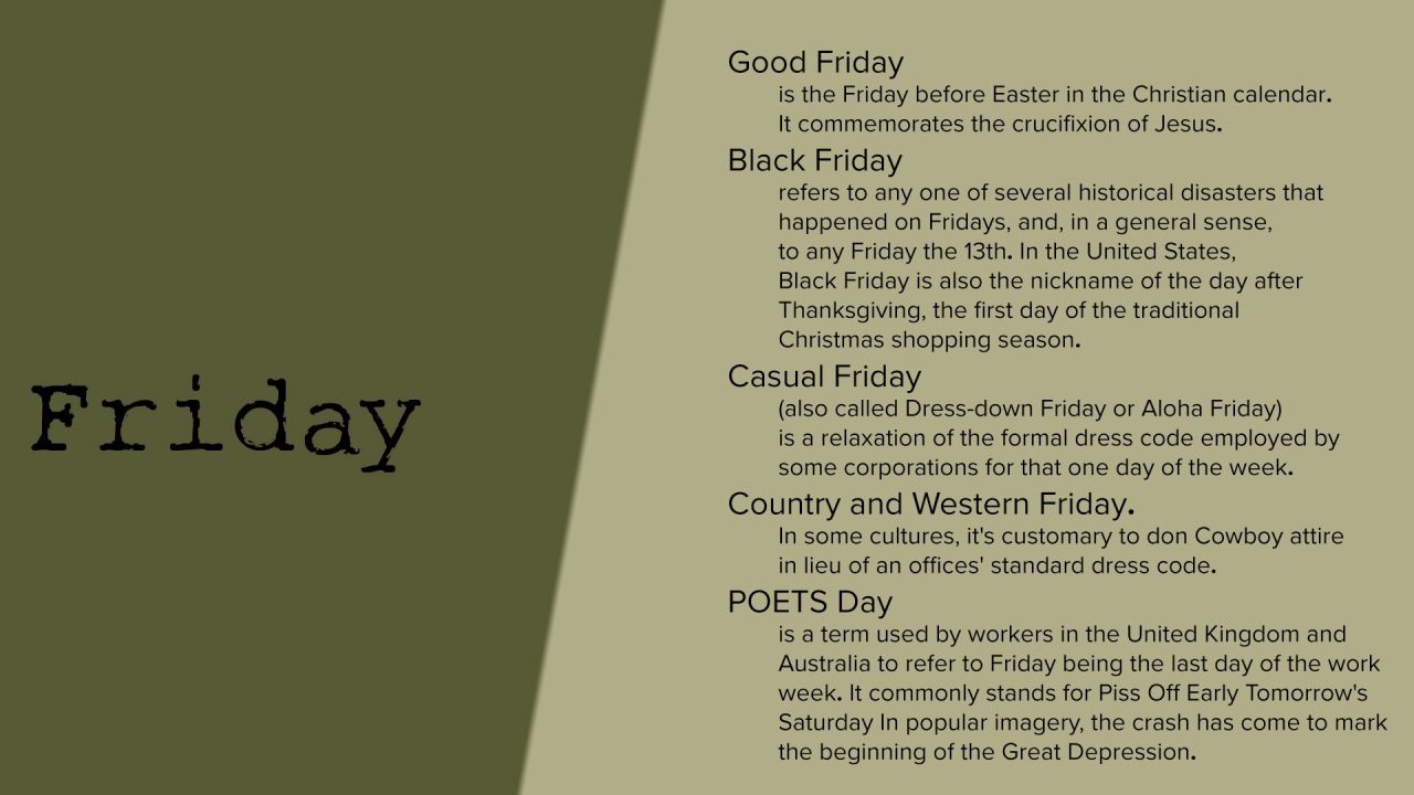 Описание пятницы на английском языке