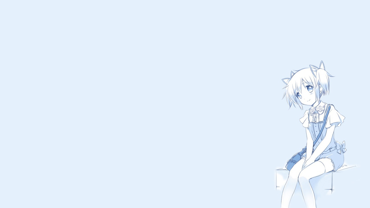 Девушка из аниме Mahou Shoujo Madoka, голубой фон