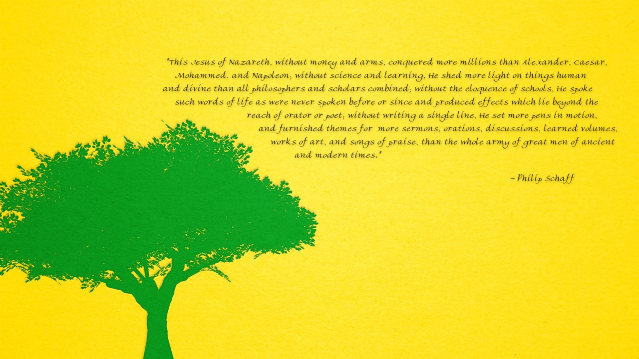 Зеленое дерево на желтом фоне