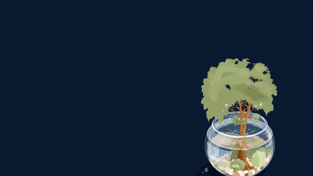 Дерево в аквариуме, синий фон