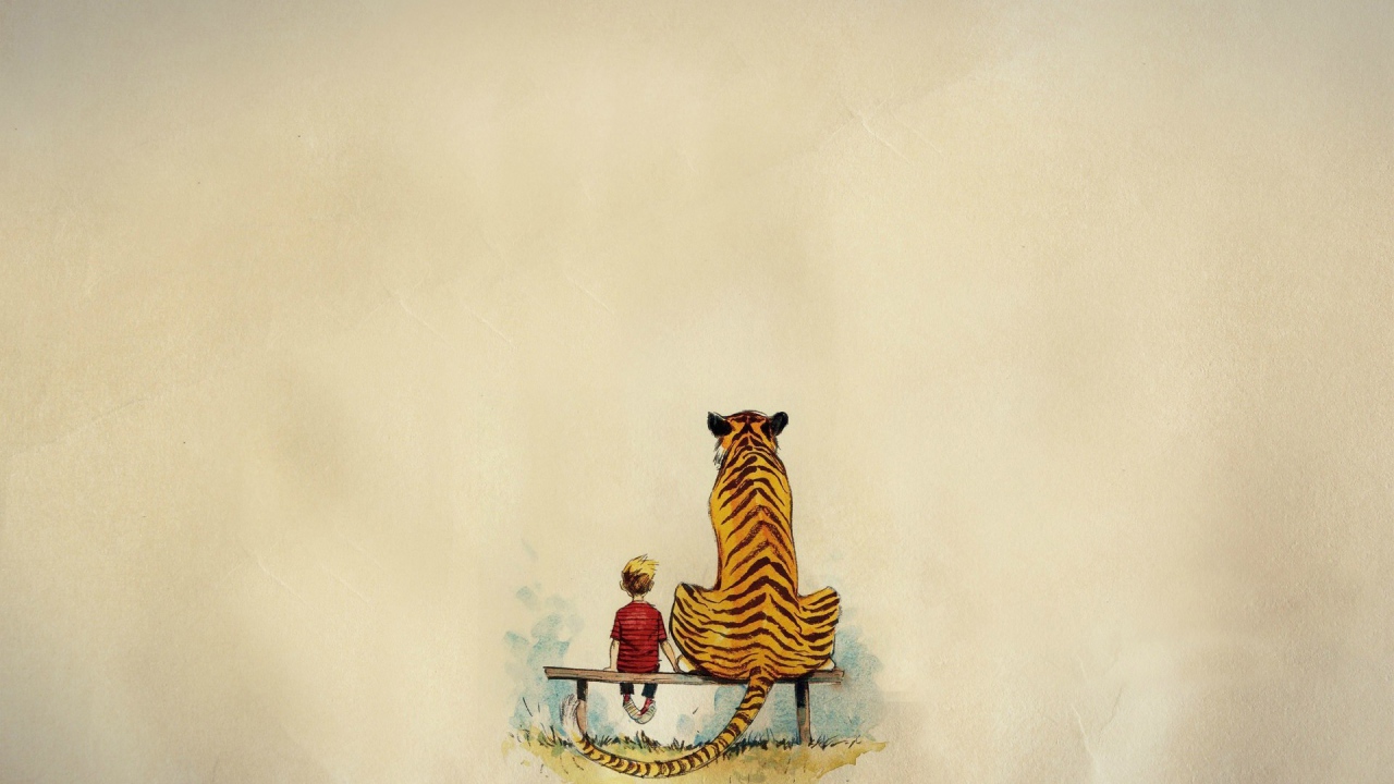 A boy and a tiger from Calvin and Hobbes comic strip