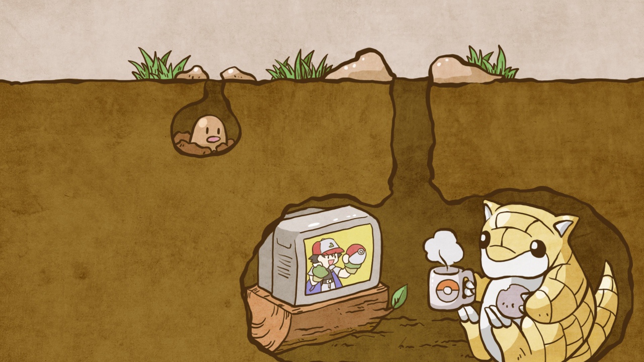 Покемон смотрит телевизор под землей