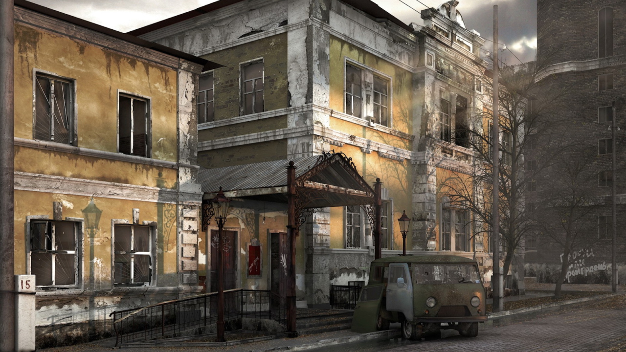 Старый автомобиль в старом городе