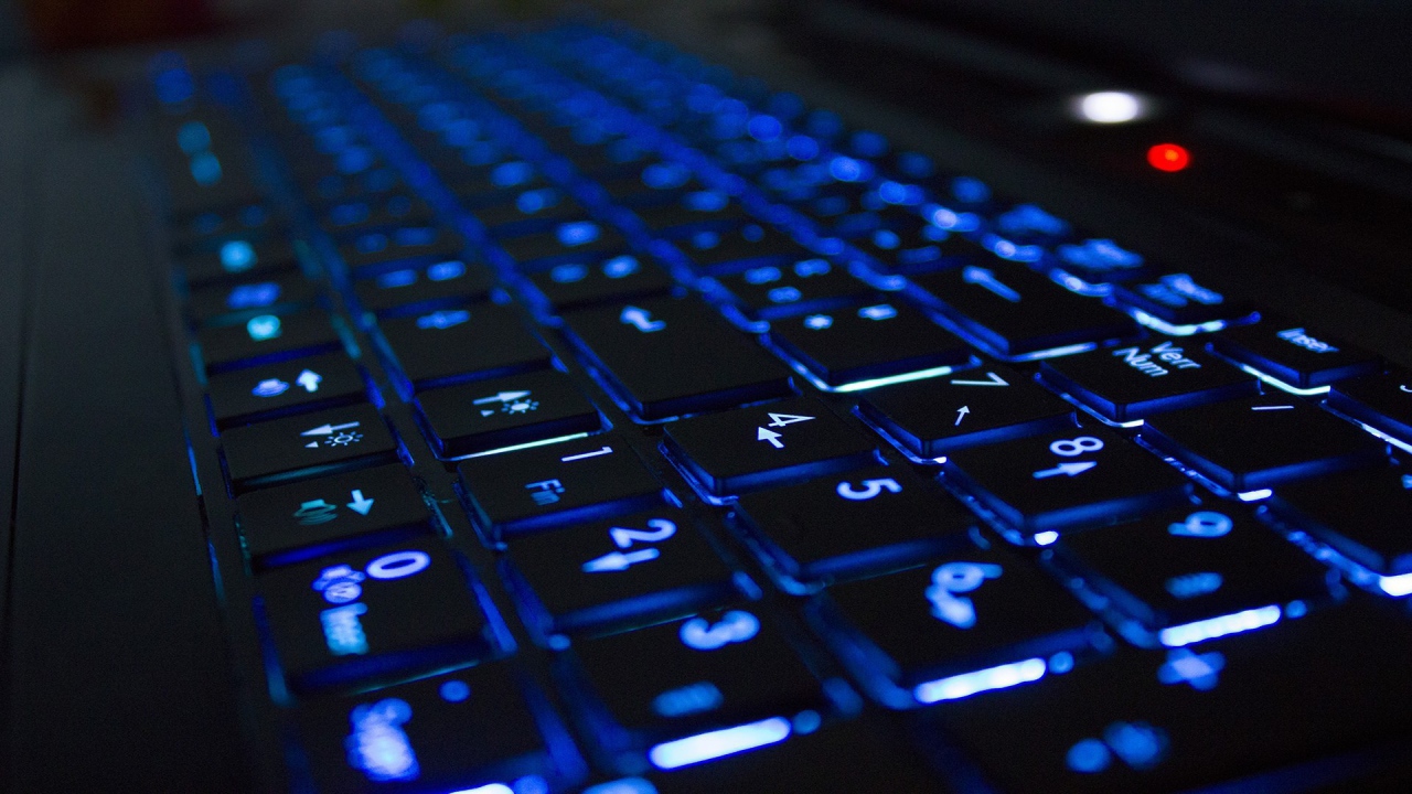 Blue neon backlit keyboard