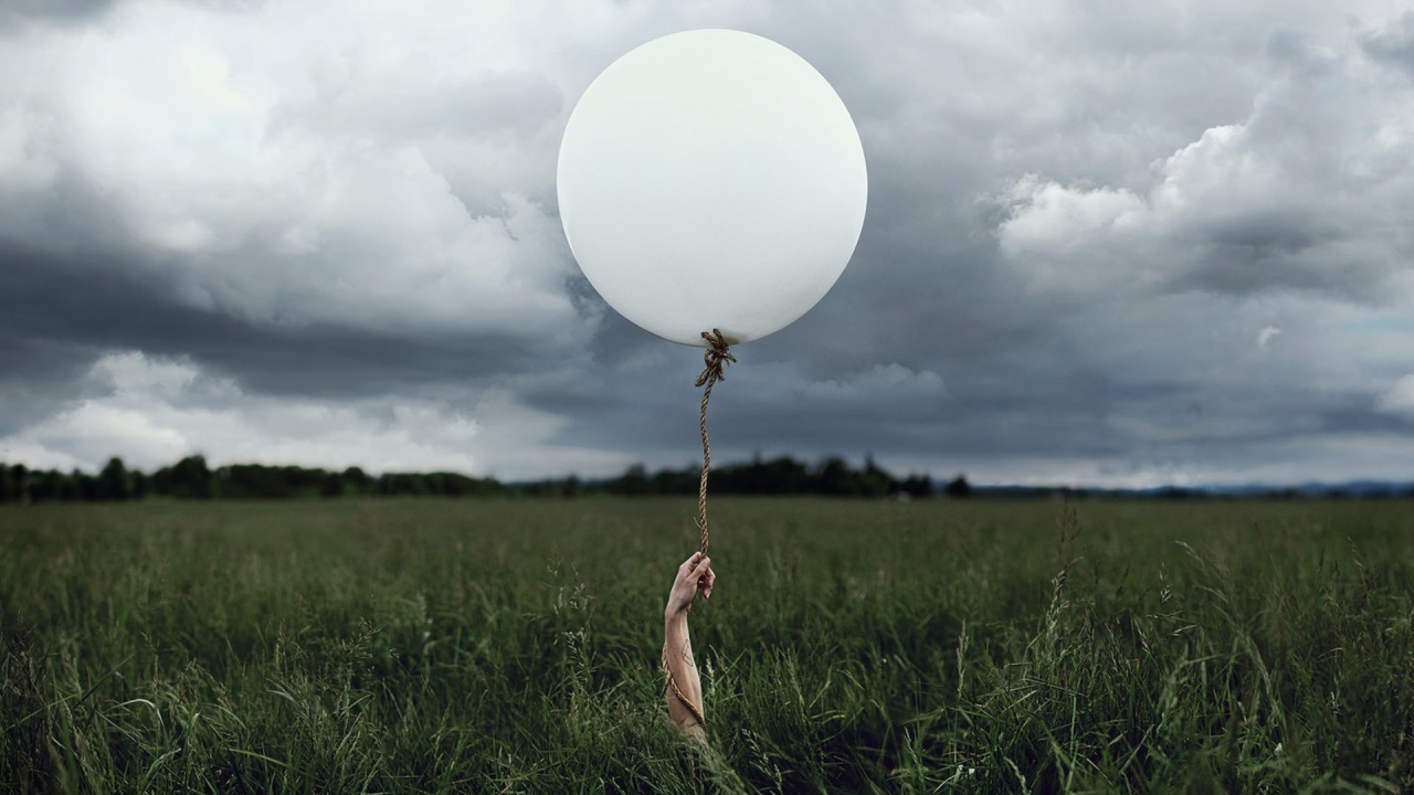 Рука с шаром среди поля