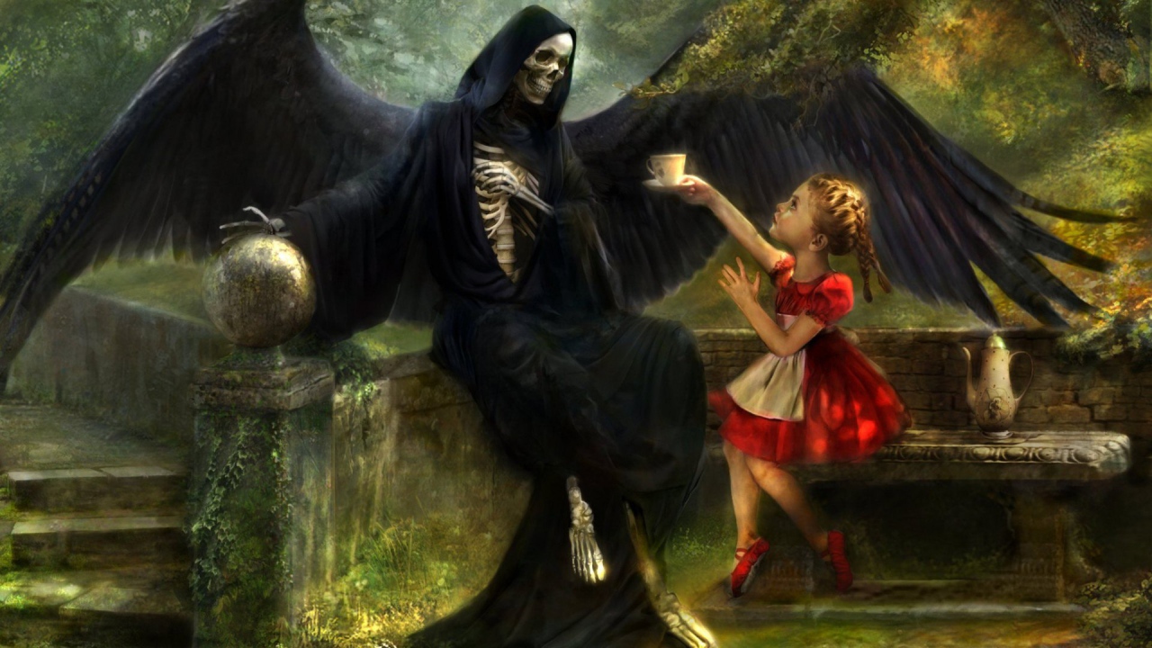 Девочка предлагает Смерти чашку чая 