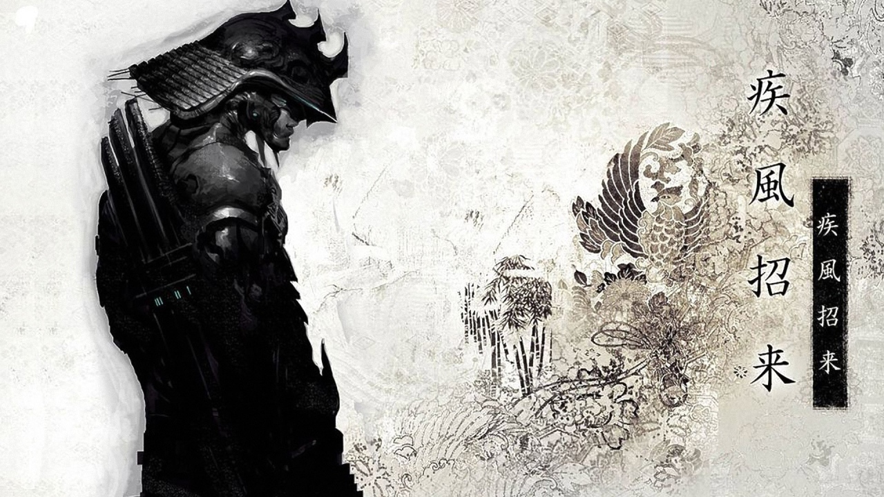 Изображение самурая на японском рисунке