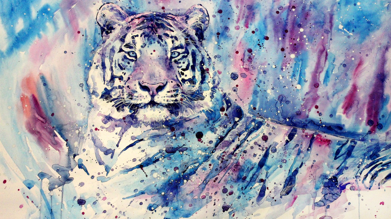 Изображение тигра в фиолетовых тонах