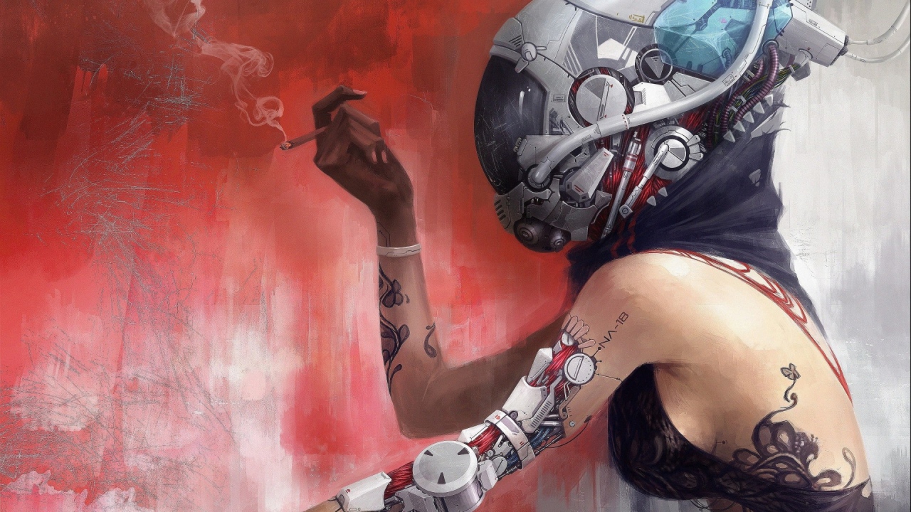 Андроид курит сигарету