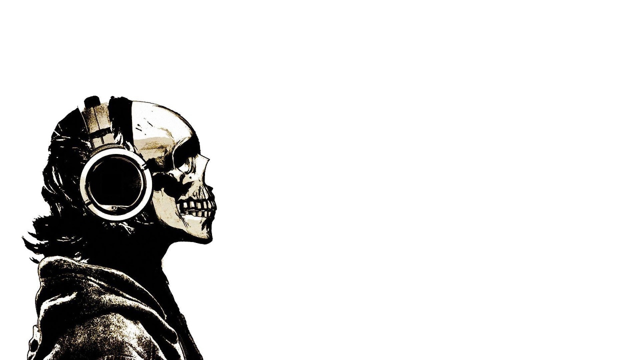 Лысый череп в наушниках