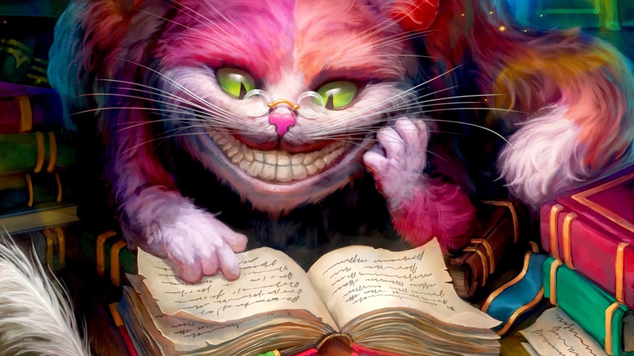 Чеширский кот читает книгу, Алиса в стране чудес