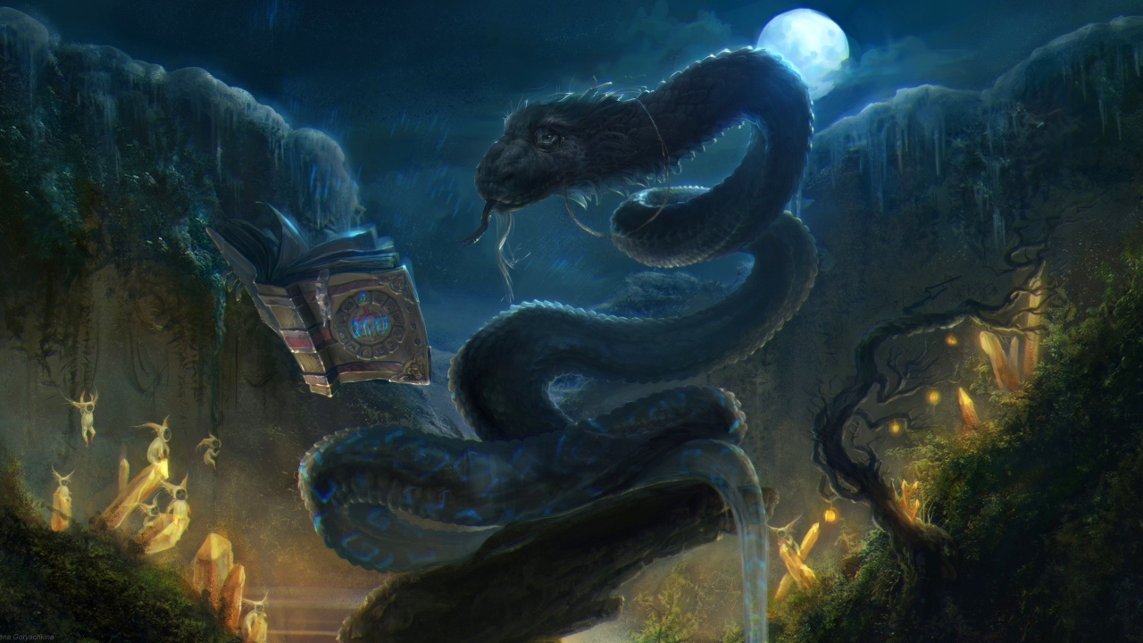 Дракон читает магическую книгу