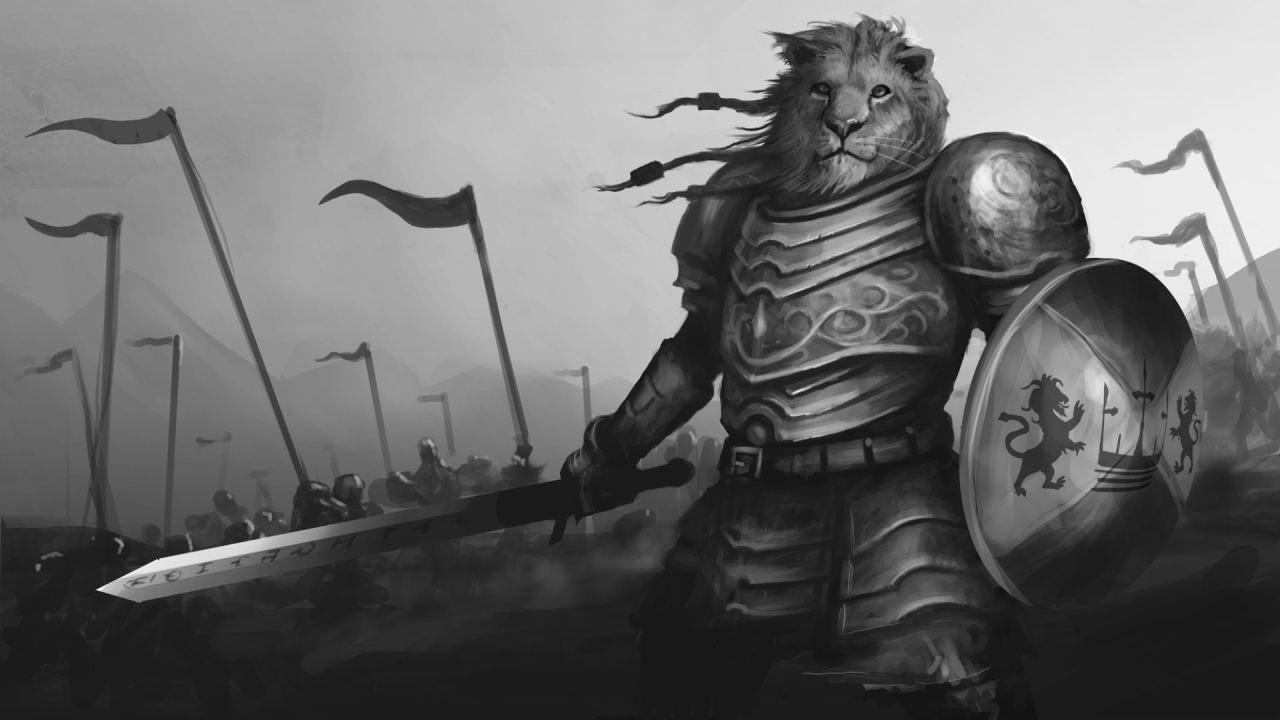 Лев в рыцарских доспехах
