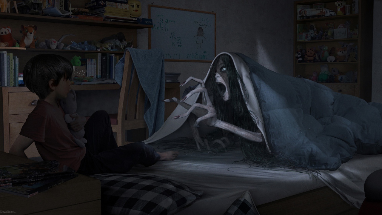 Монстр пугает ребенка