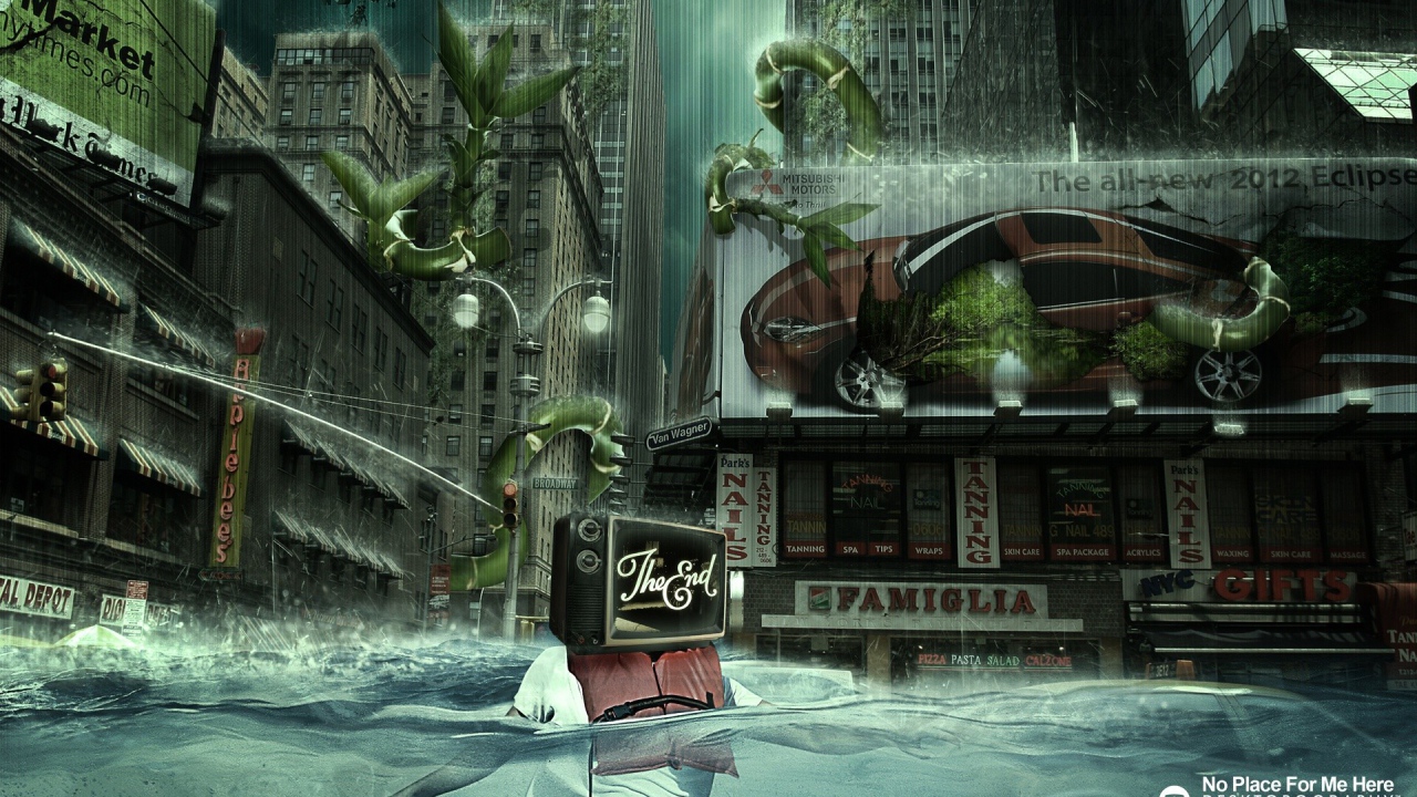 Город тонет в дожде и растениях