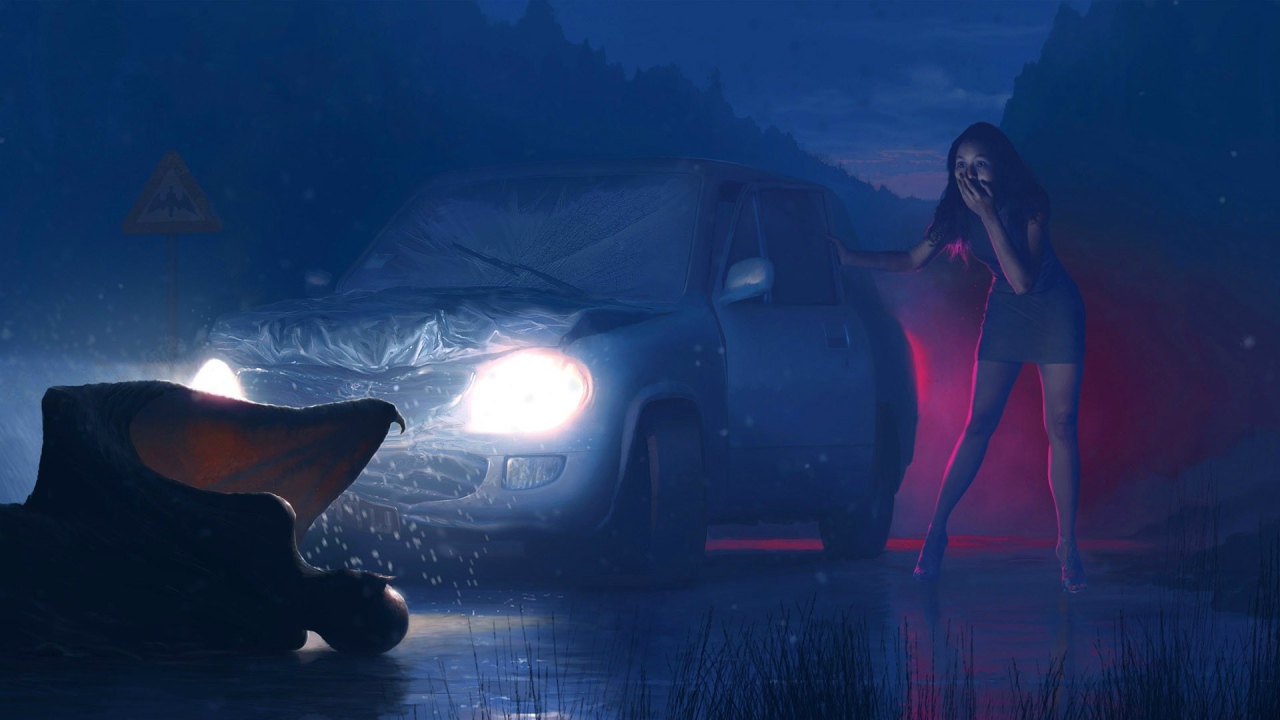 Девушка сбила монстра