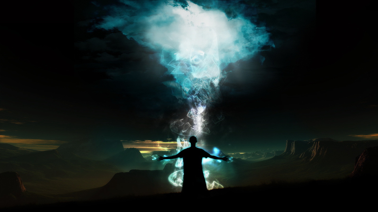 Колдун около магического костра