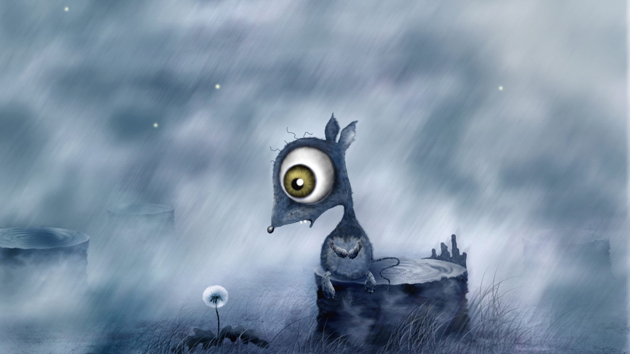 Мышь сидит на пне