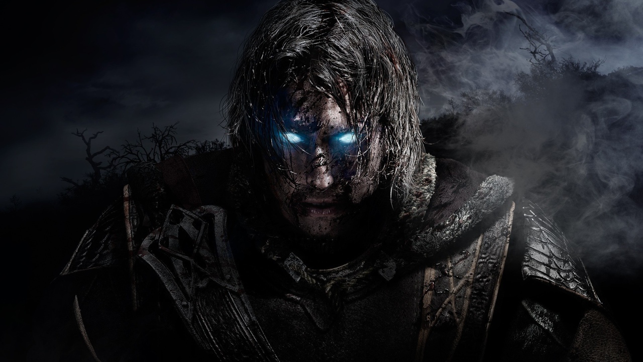 Горящие глаза героя игры Тени Мордора