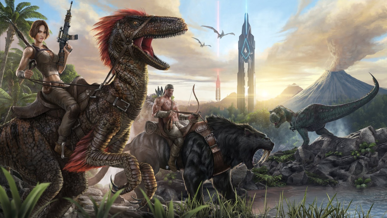 Персонажи игры Ark Survival Evolved верхом на древних животных