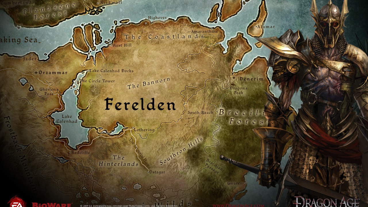 Карта земель в игре Dragon Age