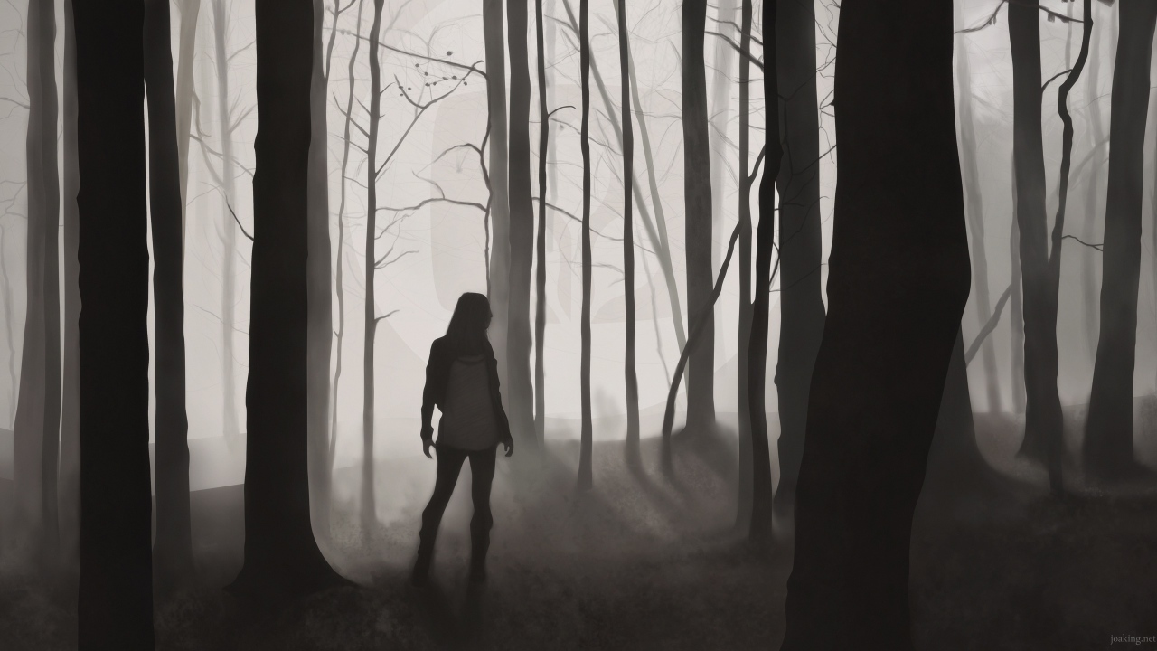 Силуэт девушки в лесу