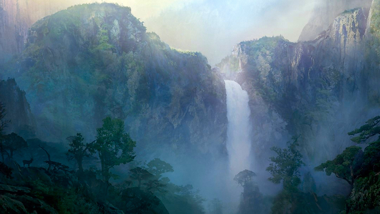 Водопад в ущелье гор