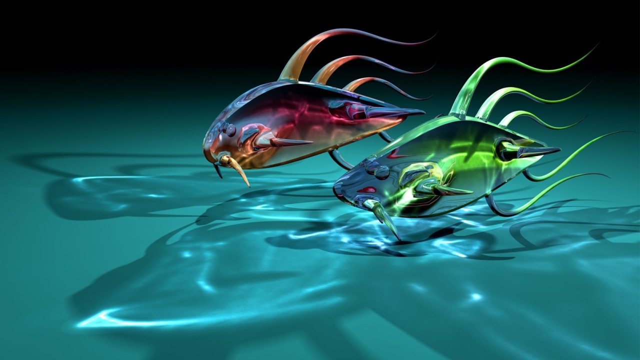 Two transparent glass fish 3d graphics