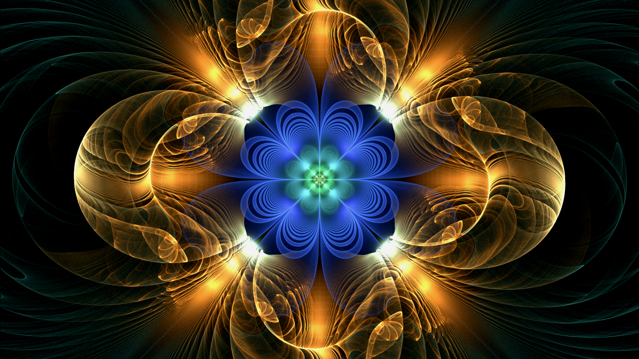 Желто голубой абстрактный фрактальный цветок 