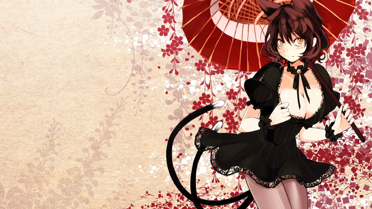Девушка кошка под зонтом аниме 