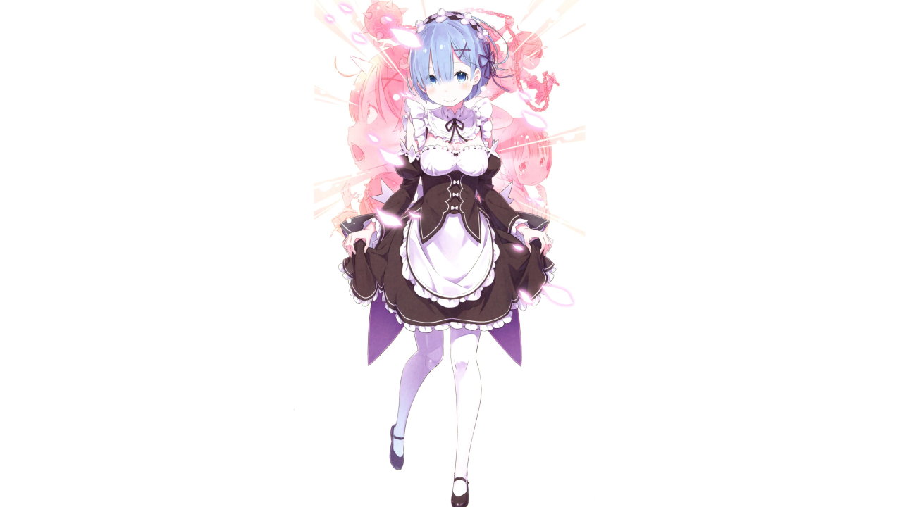 Девушка в форме на белом фоне, аниме Жизнь В Альтернативном Мире С Нуля