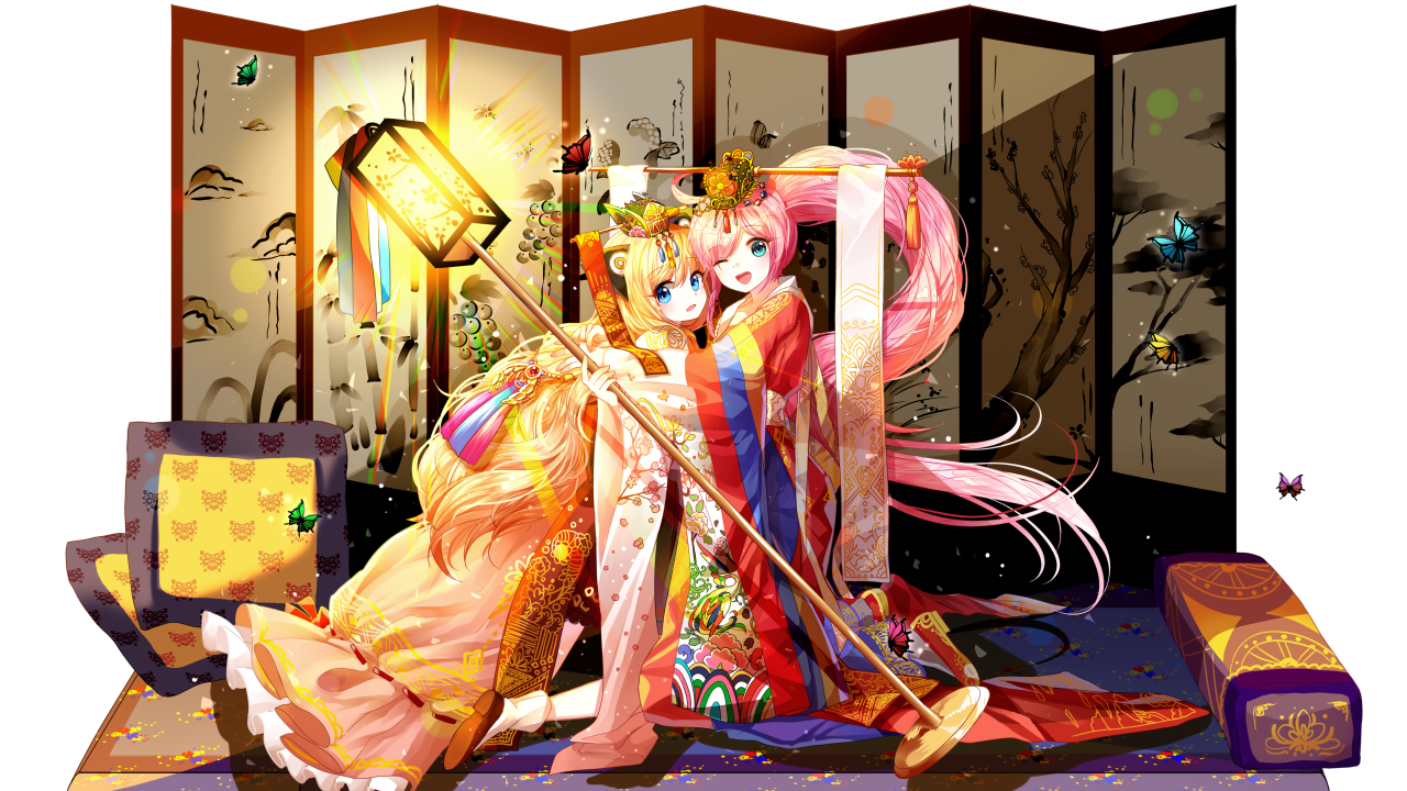 Two girls in costumes, anime Vocaloid
