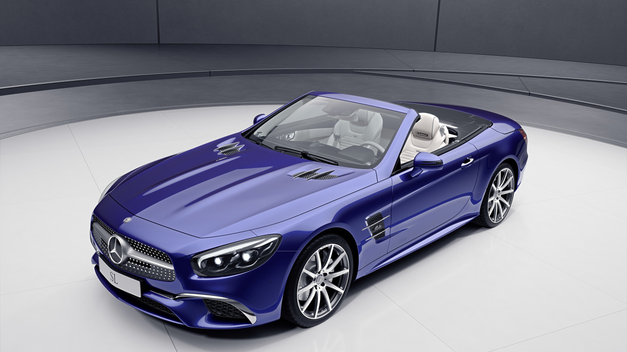Синий кабриолет Mercedes-Benz SL-Klasse, 2017 