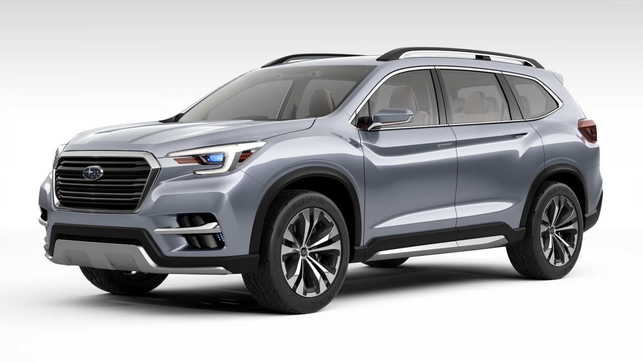 Серебристый внедорожник  Subaru Ascent, 2018 на белом фоне