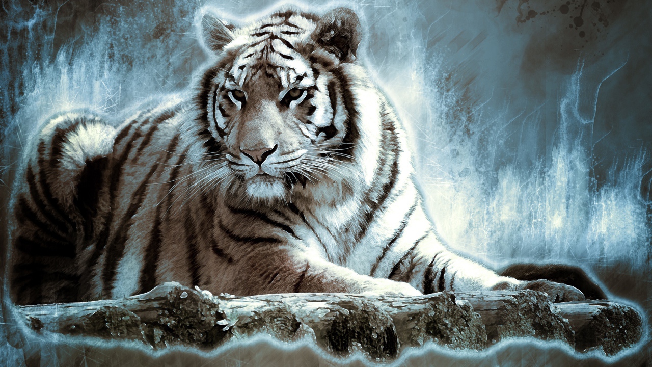 Нарисованный большой белый тигр