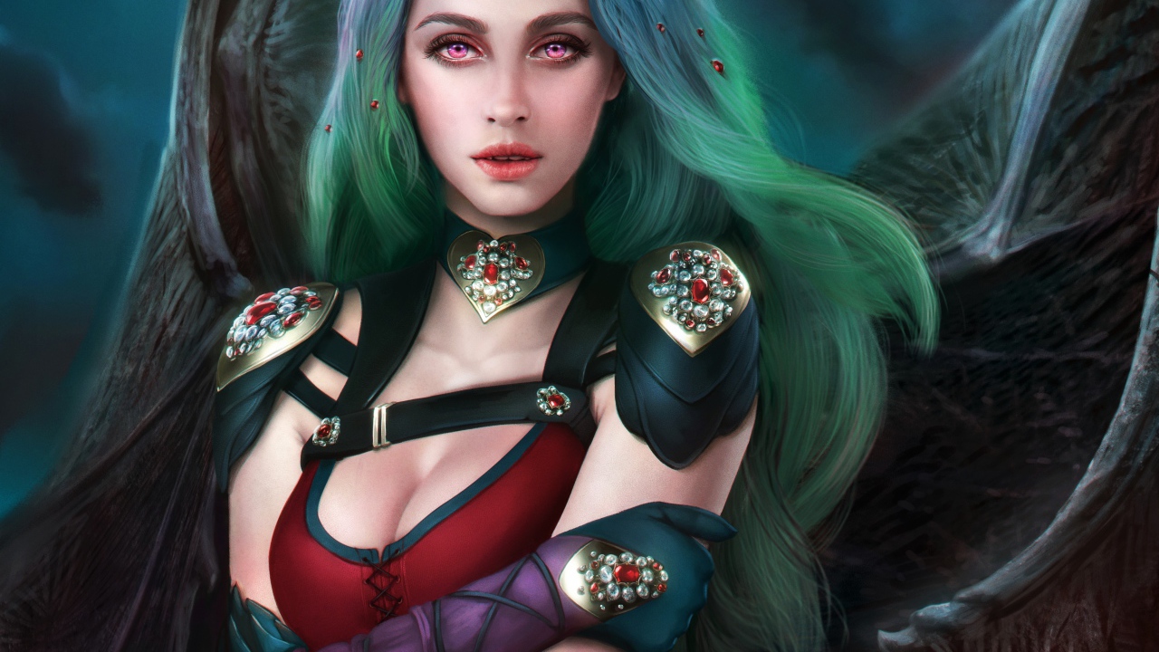 Фантастическая девушка с зелеными волосами королева вампиров