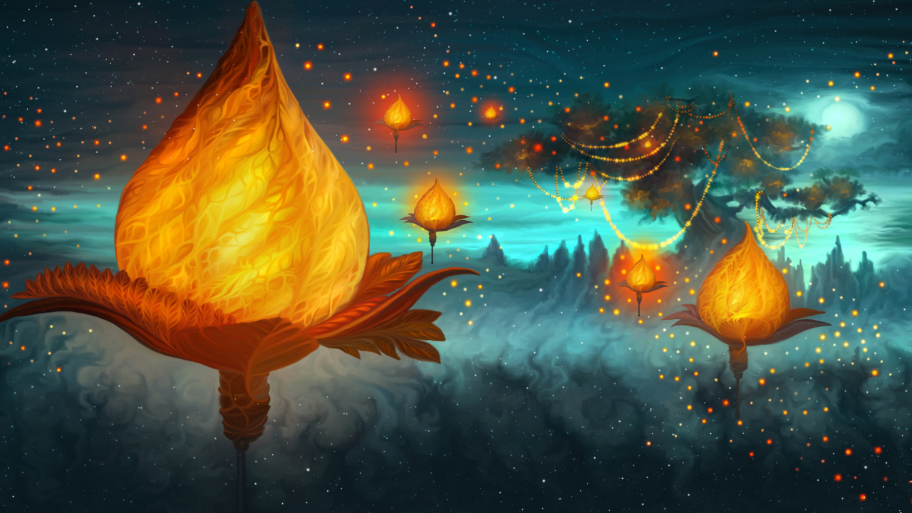 Фантастические светящиеся растения ночью