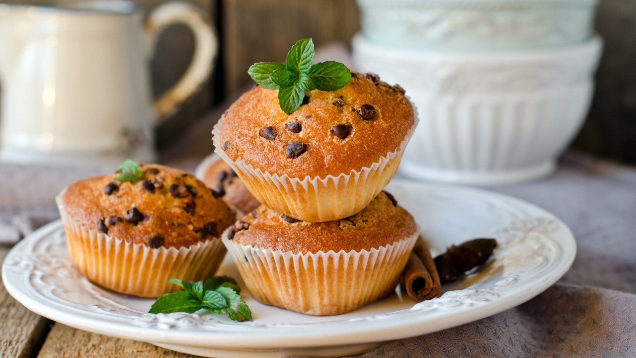 Кексы с шоколадной крошкой и мятой 