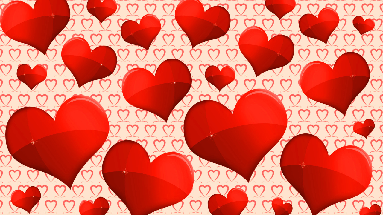 Много красных сердечек 