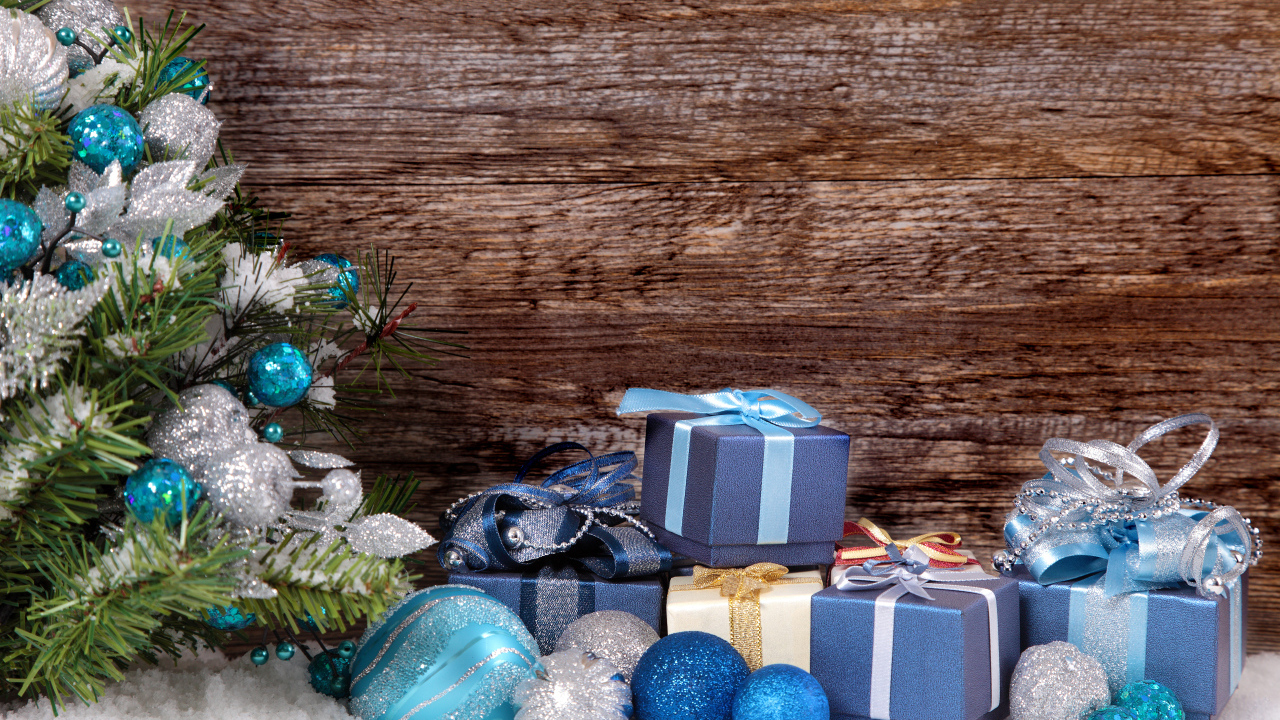 Подарки под елкой, шаблон для новогодней открытки