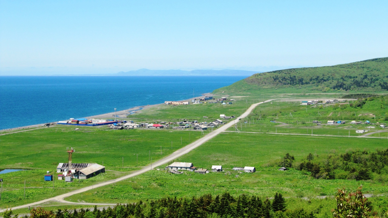 Панорама села Новиково, Сахалин. Россия 