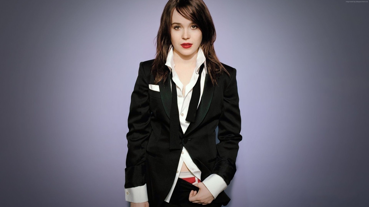Young actress Ellen Page in a stylish suit