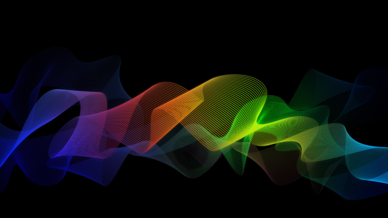 Разноцветные волны на черном фоне, 3д графика