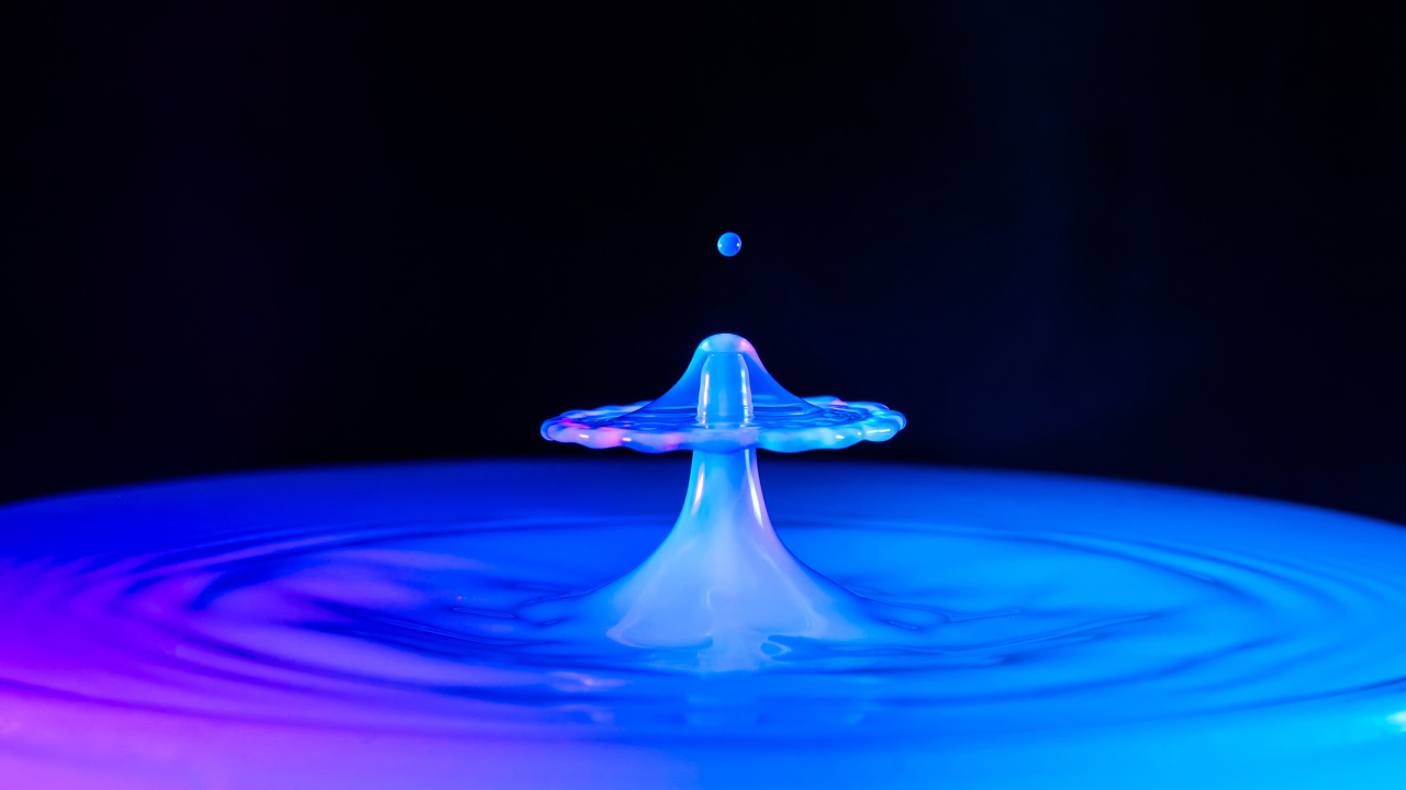 Neon drop in the water on a black background, 3d graphics