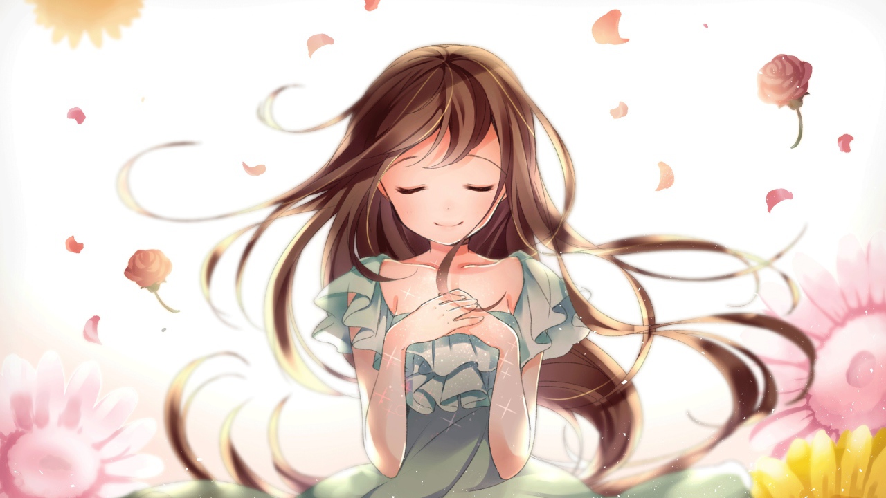 Красивая девушка аниме с закрытыми глазами