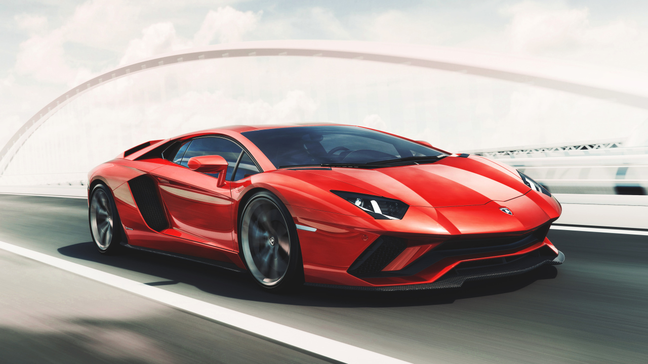 Красный спортивный автомобиль Lamborghini Aventador