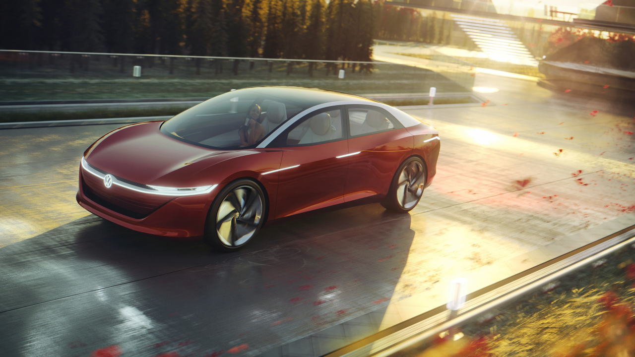 Красный автомобиль Volkswagen Id Vizzion