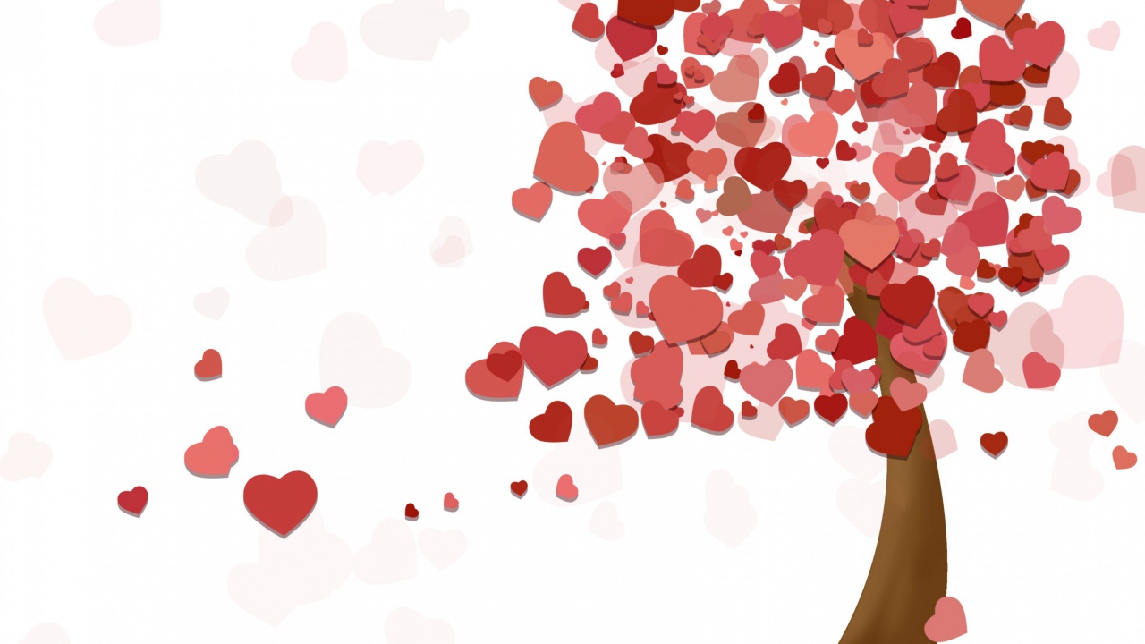 Дерево из красных сердечек на белом фоне